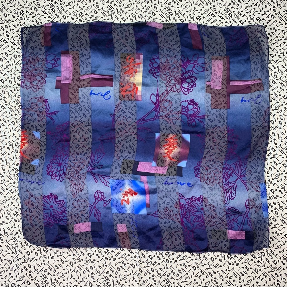 Asian Style Blue and Pink Patterned Love/Joy Scarf
